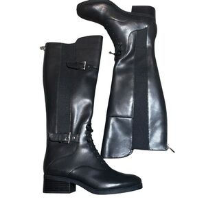 Adrienne Vittadini Moshiko Knee High Dress Boot Black Soft Calf Women's 6 M